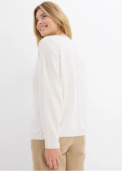 Bonprix Leichter Pullover Mit Modischer Biese - Weiß - Damen