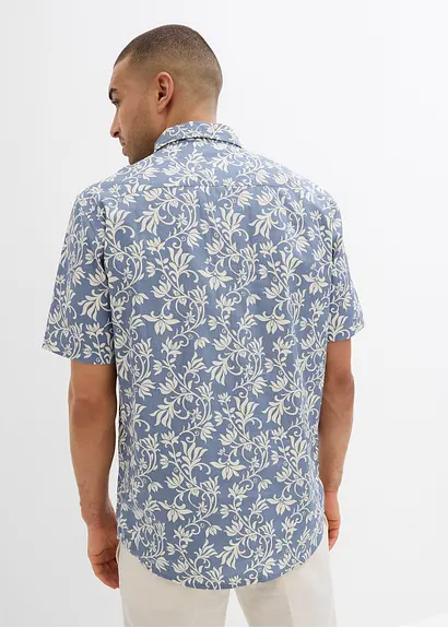 Bonprix Leichtes Herren-Kurzarmhemd Mit Floralem Print - Blau