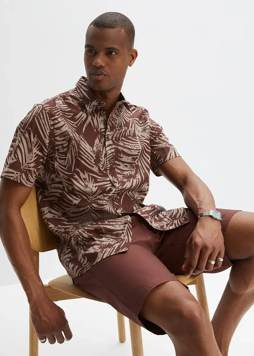 Bonprix Leichtes Herren-Kurzarmhemd Mit Floralem Print. - Braun
