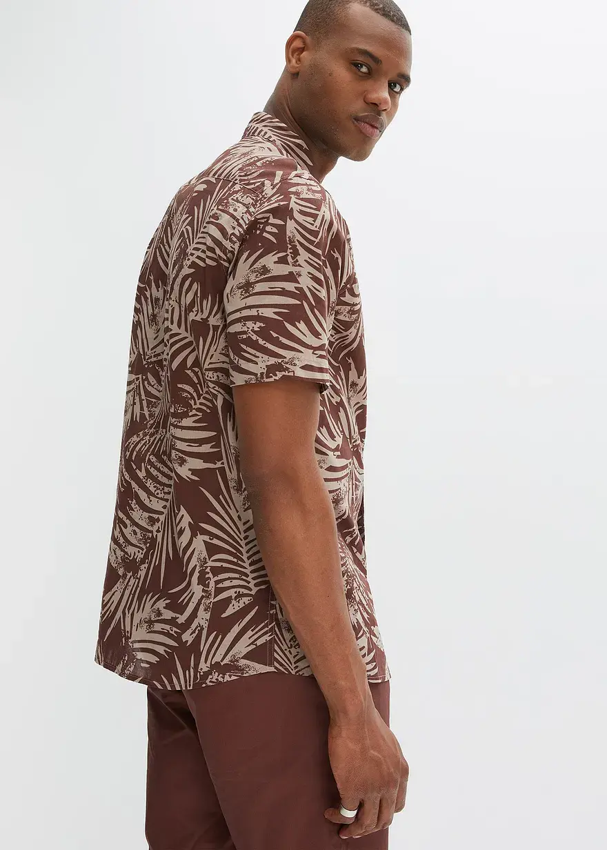 Bonprix Leichtes Herren-Kurzarmhemd Mit Floralem Print. - Braun