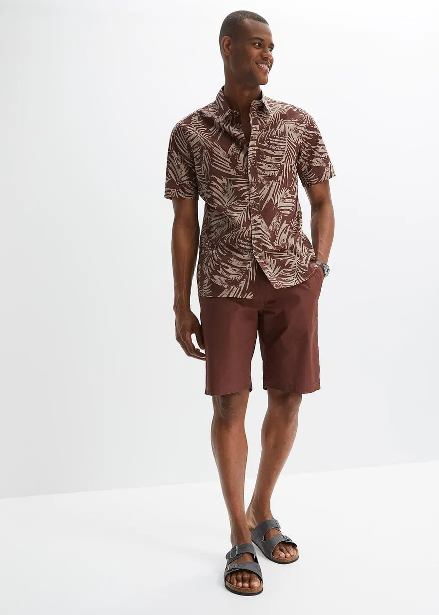 Bonprix Leichtes Herren-Kurzarmhemd Mit Floralem Print. - Braun