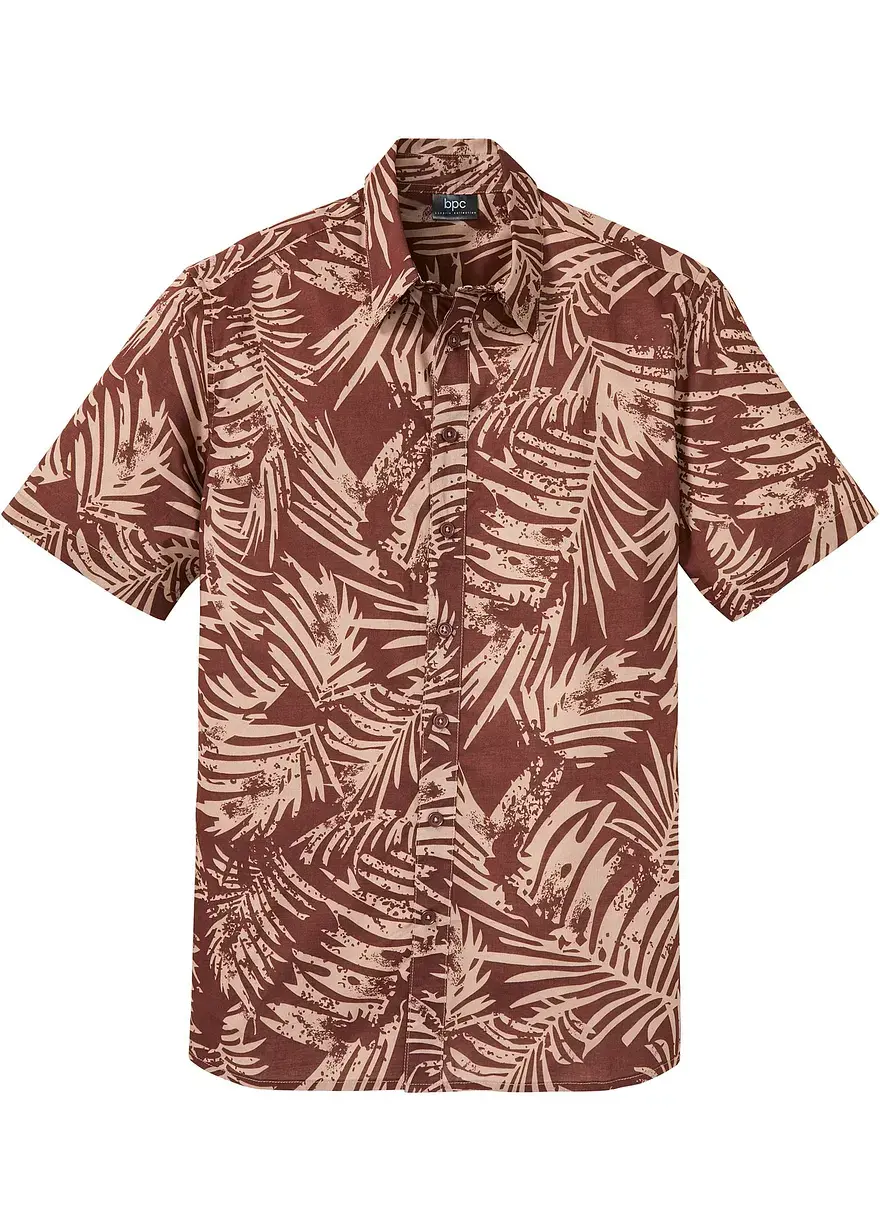 bonprix Leichtes Herren-Kurzarmhemd mit floralem Print. - braun