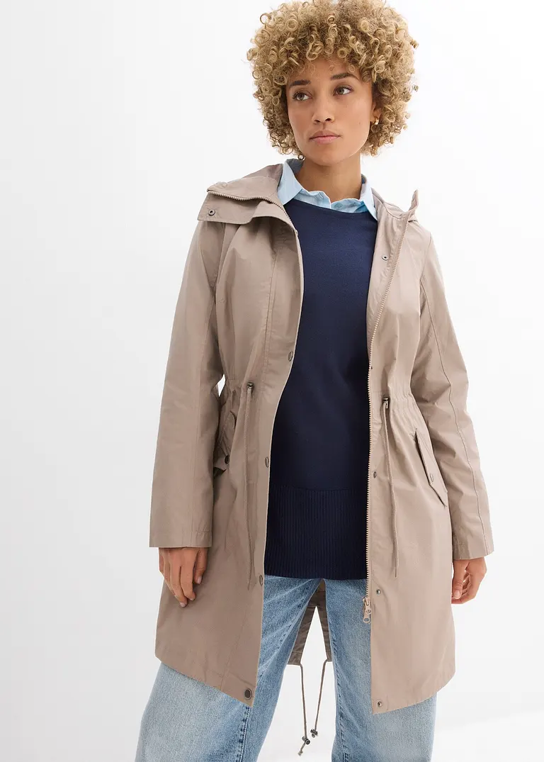 Bonprix Locker Geschnittener Longparka Mit Kapuze Tailliert - Braun