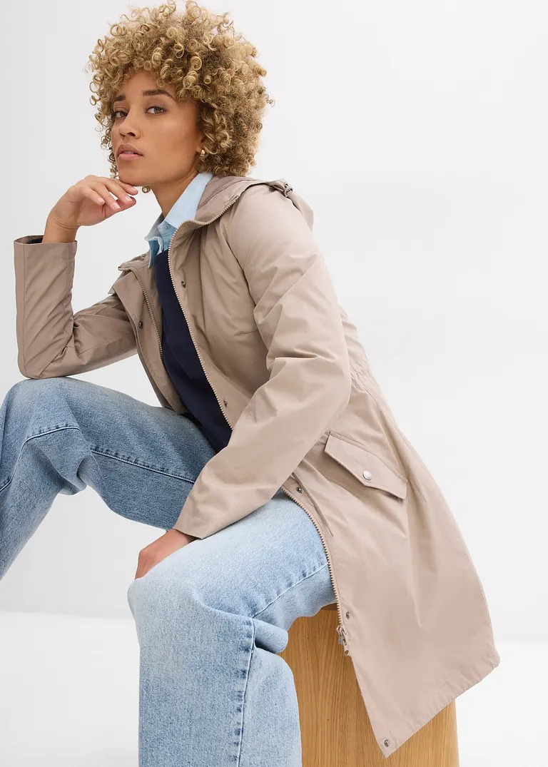 Bonprix Locker Geschnittener Longparka Mit Kapuze Tailliert - Braun