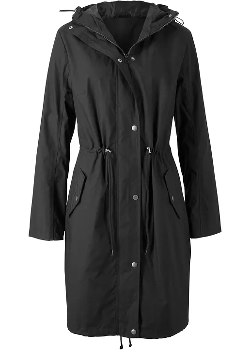 bonprix Locker geschnittener Longparka mit Kapuze tailliert - schwarz