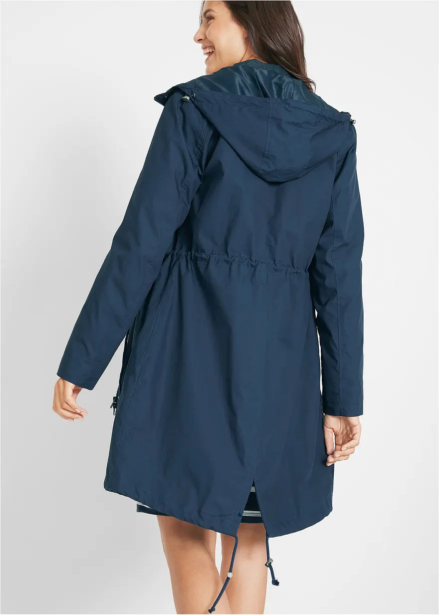 Bonprix Locker Geschnittener Longparka Mit Kapuze Tailliert - Blau