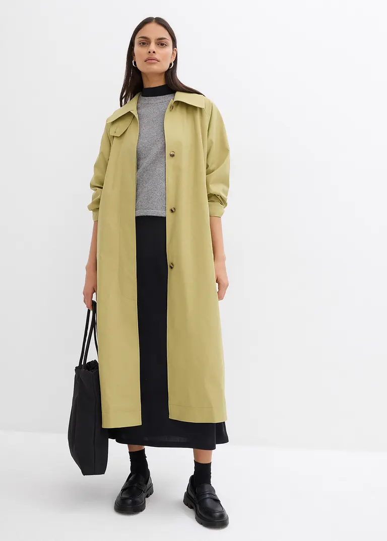 Bonprix Locker Geschnittener Trenchcoat Mit Klassischer Silhouette Breitem Hochklappbarem Kragen Und Verstellbaren Ärmelaufschlägen