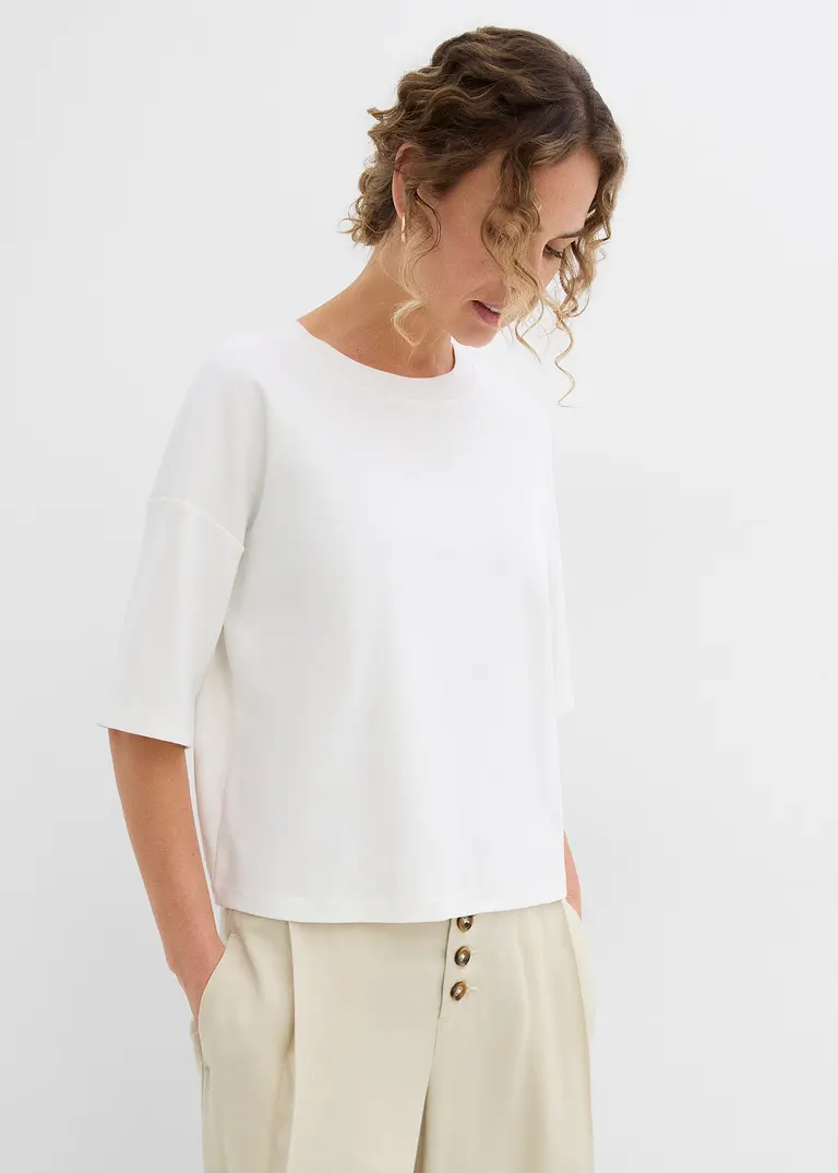 Bonprix Locker Geschnittenes Rundhals-T-Shirt Mit Dreiviertelärmeln Aus Bio-Baumwolle