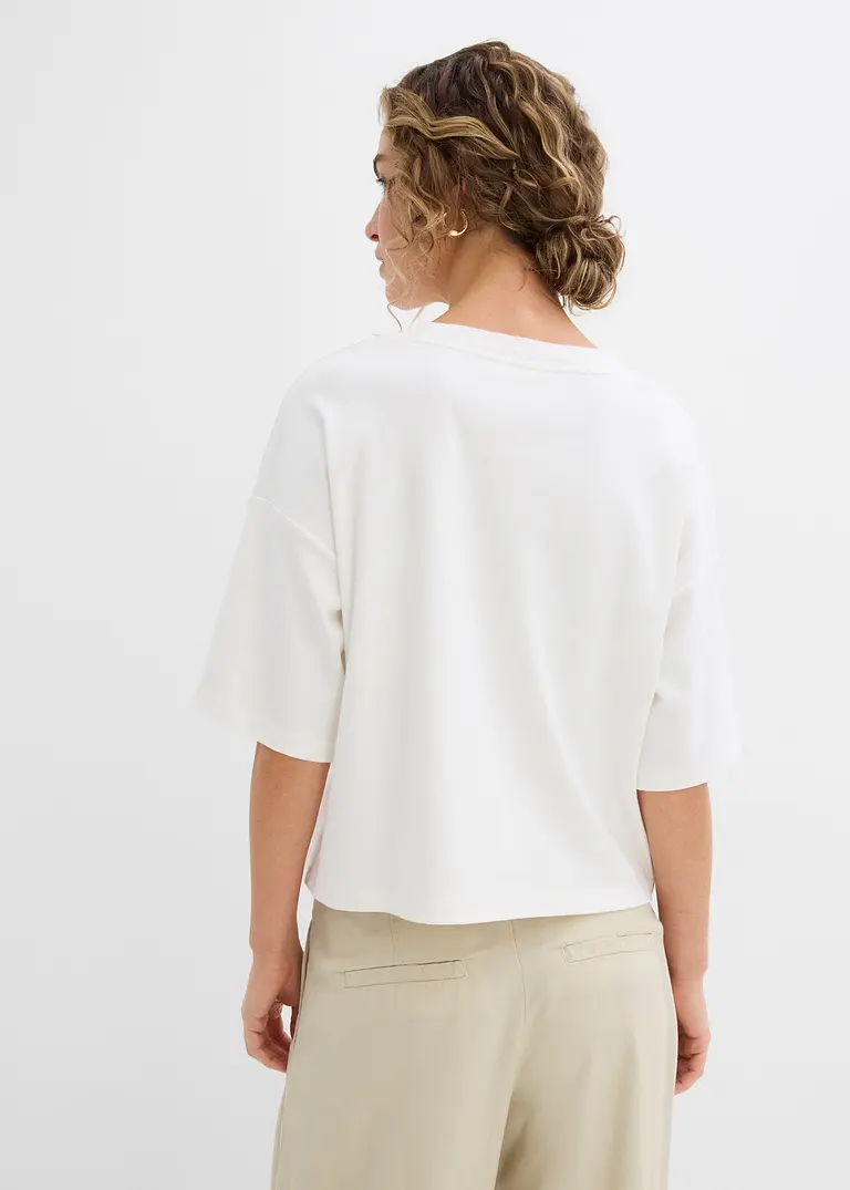 Bonprix Locker Geschnittenes Rundhals-T-Shirt Mit Dreiviertelärmeln Aus Bio-Baumwolle