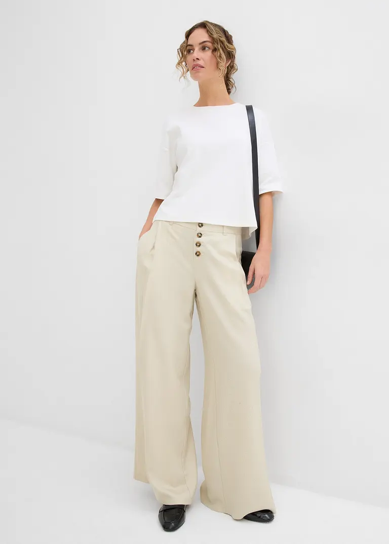 Bonprix Locker Geschnittenes Rundhals-T-Shirt Mit Dreiviertelärmeln Aus Bio-Baumwolle