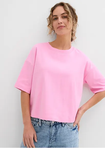 Bonprix Locker Geschnittenes Rundhals-T-Shirt Mit Dreiviertelärmeln Aus Bio-Baumwolle