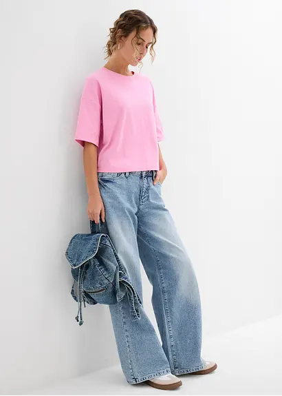 Bonprix Locker Geschnittenes Rundhals-T-Shirt Mit Dreiviertelärmeln Aus Bio-Baumwolle