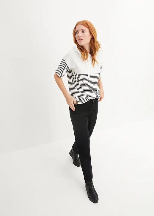 Bonprix Locker Geschnittenes Sweatshirt Mit Kapuze Und Kurzem Arm - Weiß