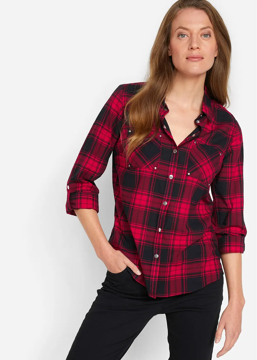 Bonprix Locker Sitzende Bluse Mit Druckknöpfen Und Krempelbaren Ärmeln