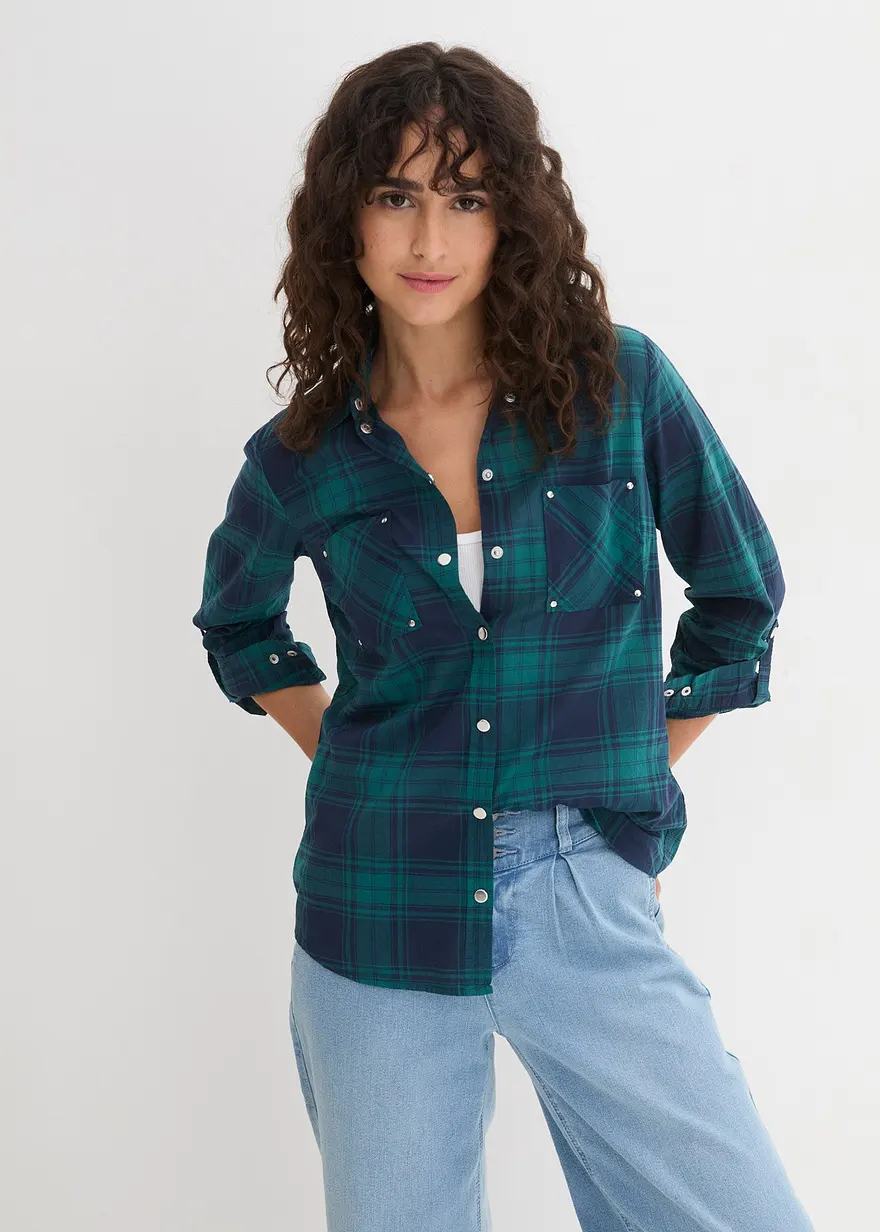 Bonprix Locker Sitzende Bluse Mit Druckknöpfen Und Krempelbaren Ärmeln