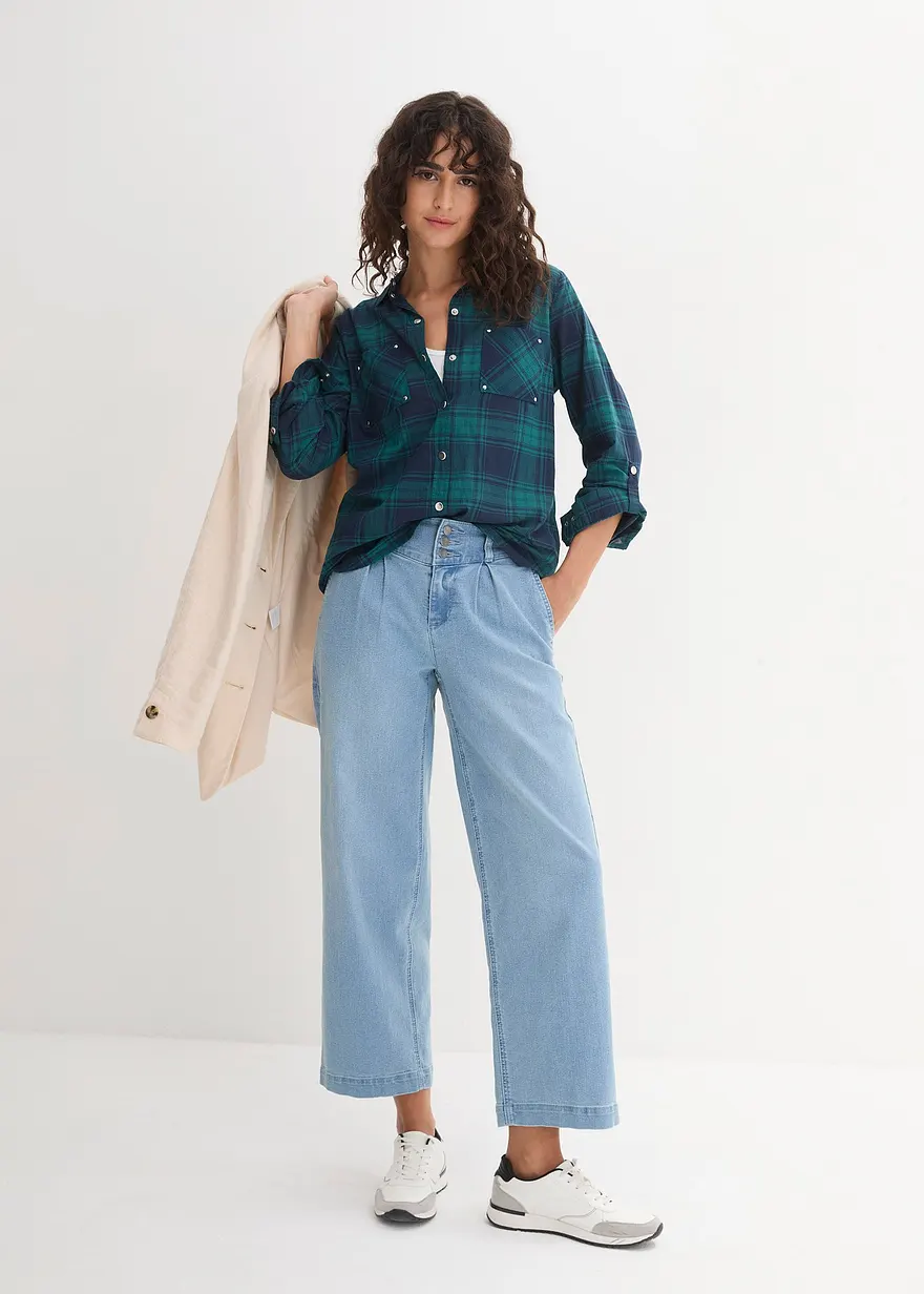 Bonprix Locker Sitzende Bluse Mit Druckknöpfen Und Krempelbaren Ärmeln