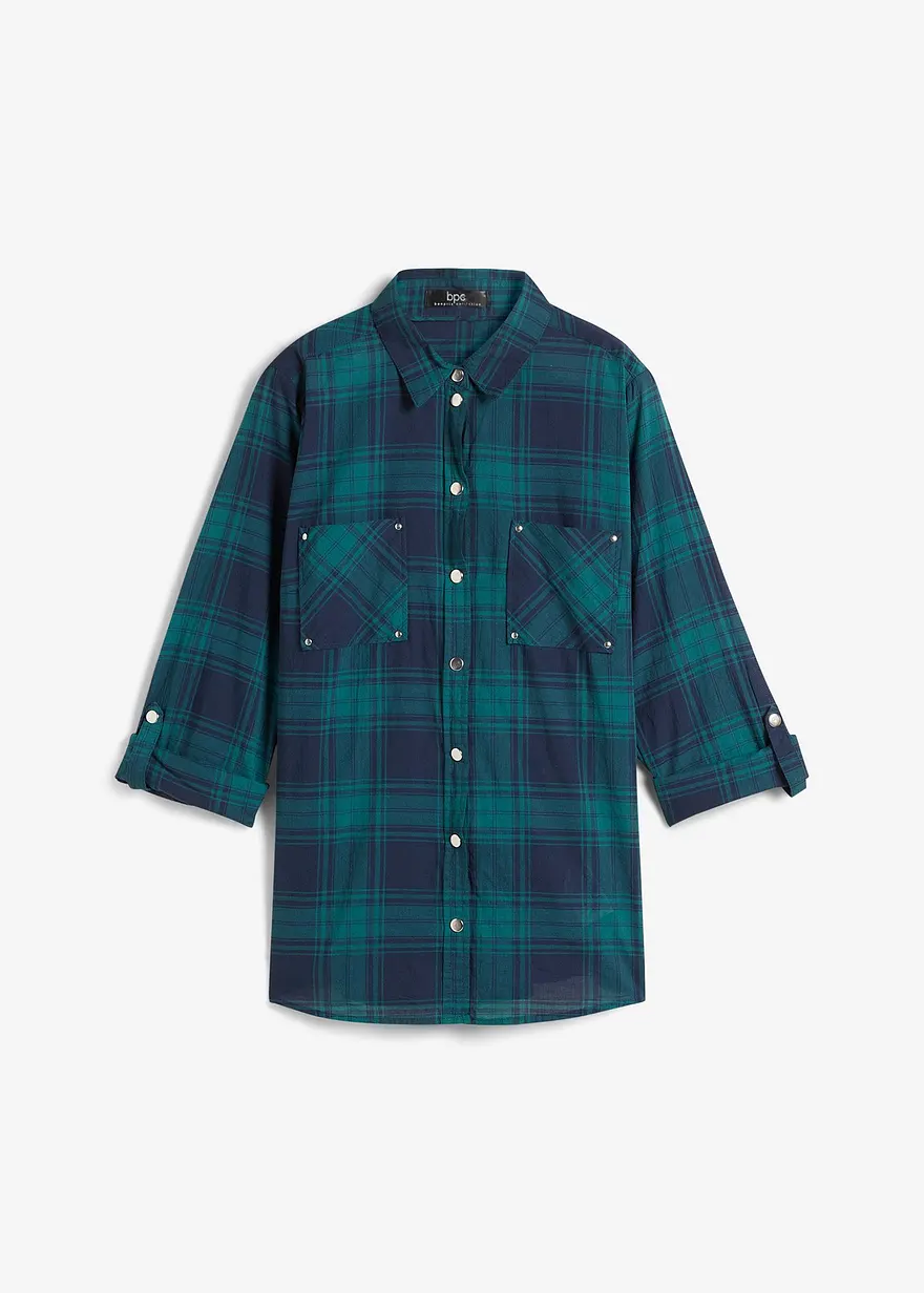 bonprix Locker sitzende Bluse mit Druckknöpfen und krempelbaren Ärmeln