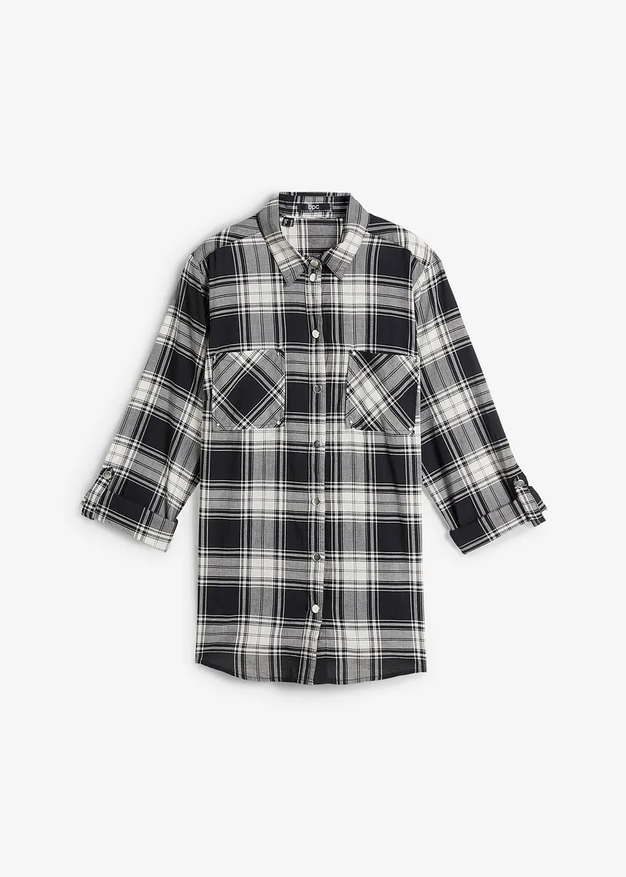 bonprix Locker sitzende Bluse mit Druckknöpfen und krempelbaren Ärmeln