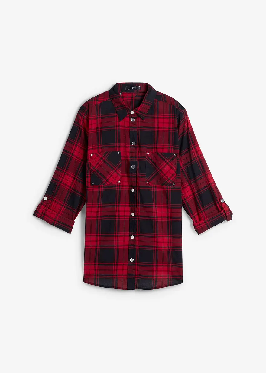bonprix Locker sitzende Bluse mit Druckknöpfen und krempelbaren Ärmeln