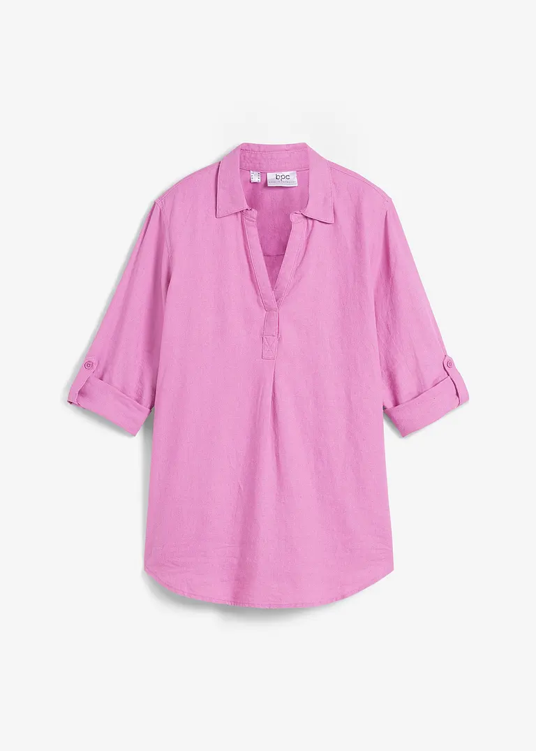bonprix Locker sitzende Leinenbluse mit verstellbaren Ärmeln - pink