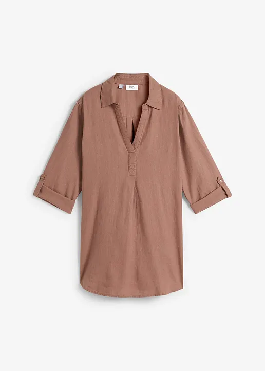 bonprix Locker sitzende Leinenbluse mit verstellbaren Ärmeln - braun