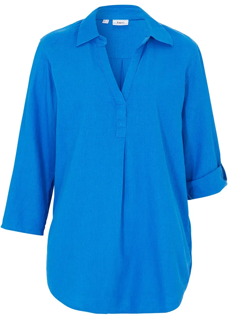 bonprix Locker sitzende Leinenbluse mit verstellbaren Ärmeln - blau