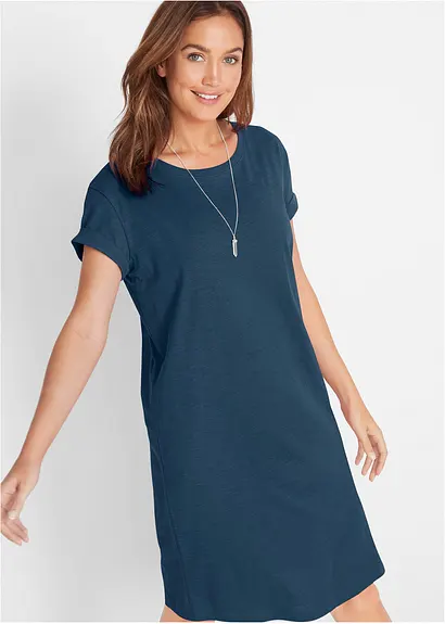 Bonprix Locker Sitzendes Shirtkleid Im Boxy-Stil Aus Baumwolle - Blau