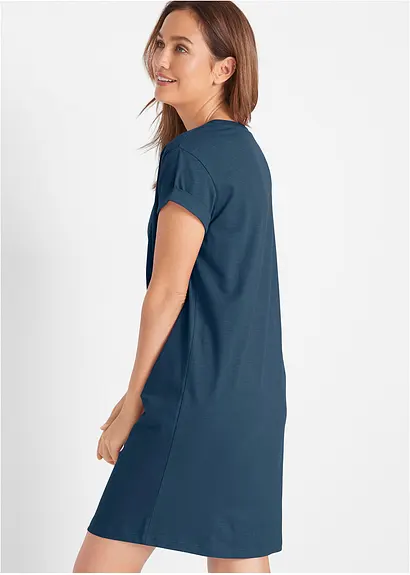 Bonprix Locker Sitzendes Shirtkleid Im Boxy-Stil Aus Baumwolle - Blau