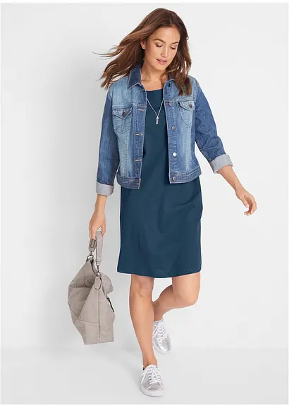 Bonprix Locker Sitzendes Shirtkleid Im Boxy-Stil Aus Baumwolle - Blau
