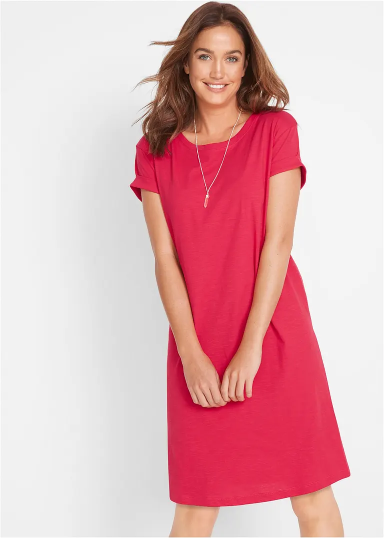 Bonprix Locker Sitzendes Shirtkleid Im Boxy-Stil Aus Baumwolle - Rot