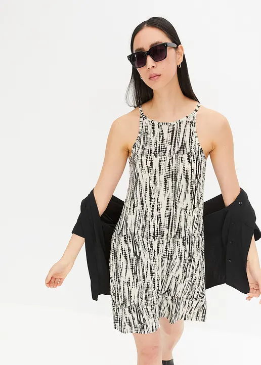 Bonprix Lockeres Hängerkleid Mit Abstraktem Print - Schwarz