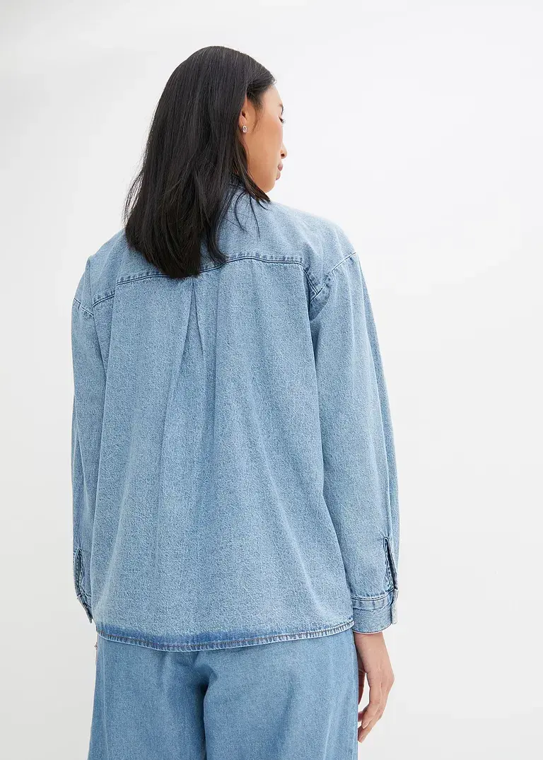 Bonprix Lockeres Jeanshemd Mit Taschen Und Kentkragen - Blau