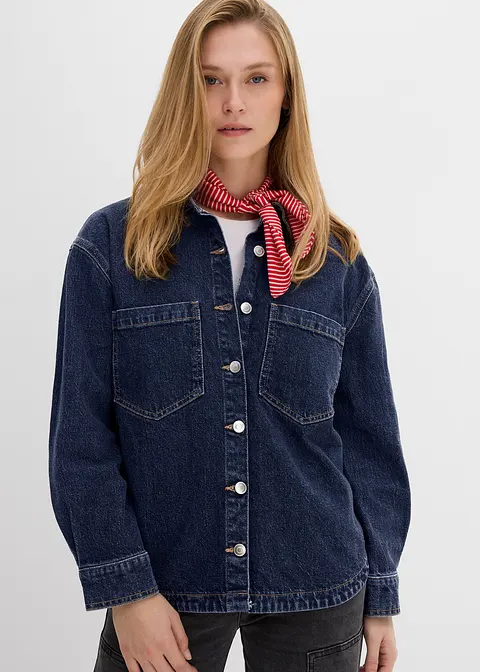 Bonprix Lockeres Jeanshemd Mit Taschen Und Kentkragen - Blau