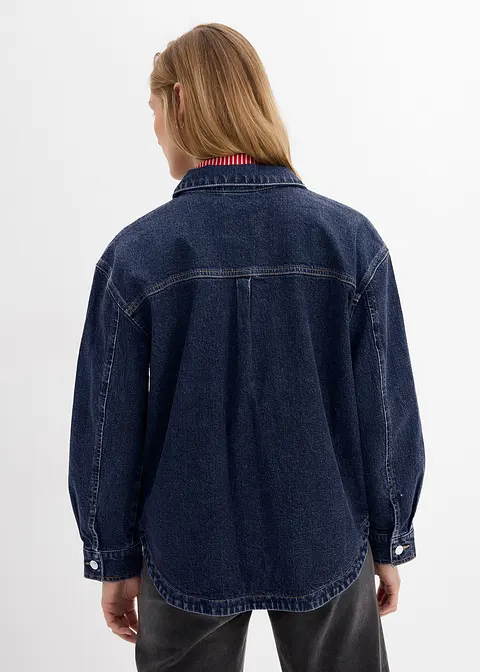 Bonprix Lockeres Jeanshemd Mit Taschen Und Kentkragen - Blau