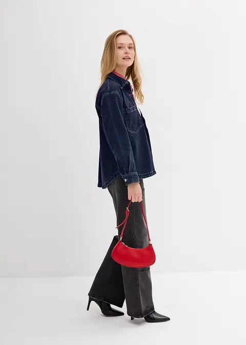 Bonprix Lockeres Jeanshemd Mit Taschen Und Kentkragen - Blau