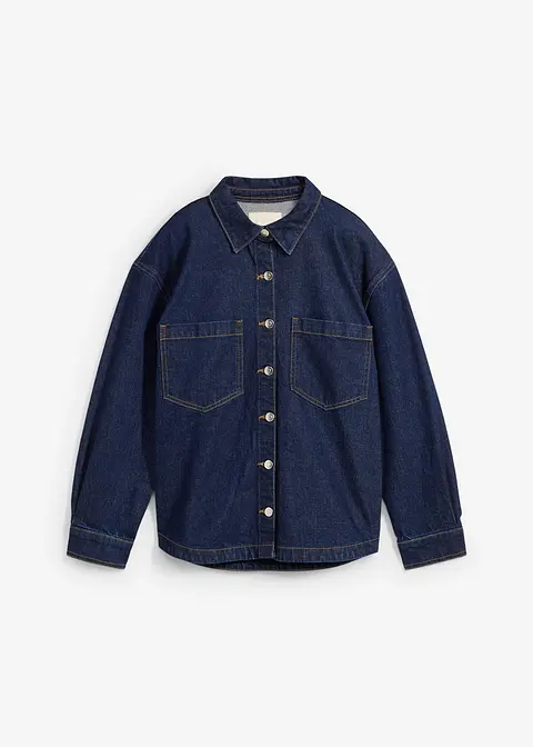 bonprix Lockeres Jeanshemd mit Taschen und Kentkragen - blau
