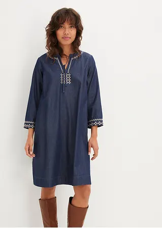 Bonprix Lockeres Jeanskleid Mit Stickerei - Blau - Damen