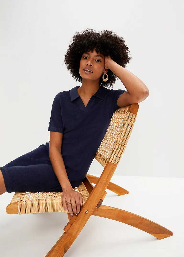 Bonprix Lockeres Kleid Bietet Durch Polokragen Bequemheit - Blau - Damen