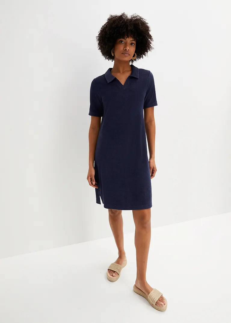 Bonprix Lockeres Kleid Bietet Durch Polokragen Bequemheit - Blau - Damen