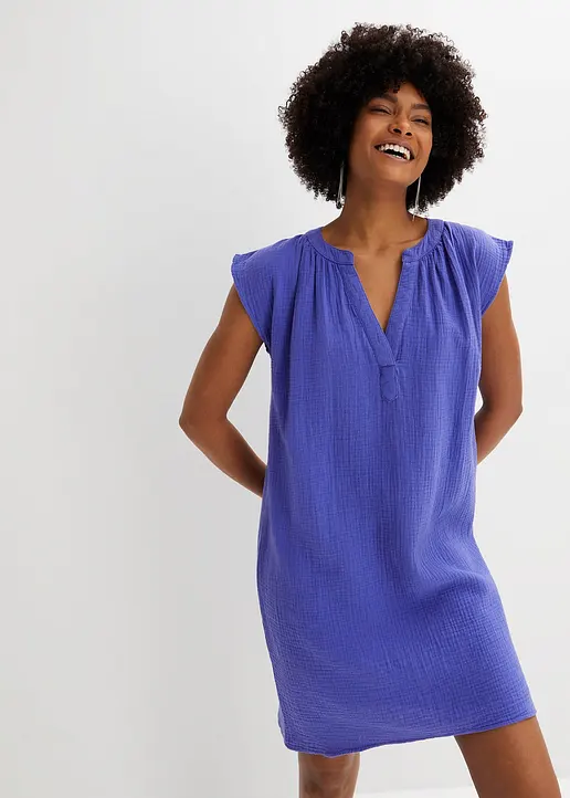 Bonprix Lockeres Musselin-Kleid Mit V-Ausschnitt - Lila - Damen
