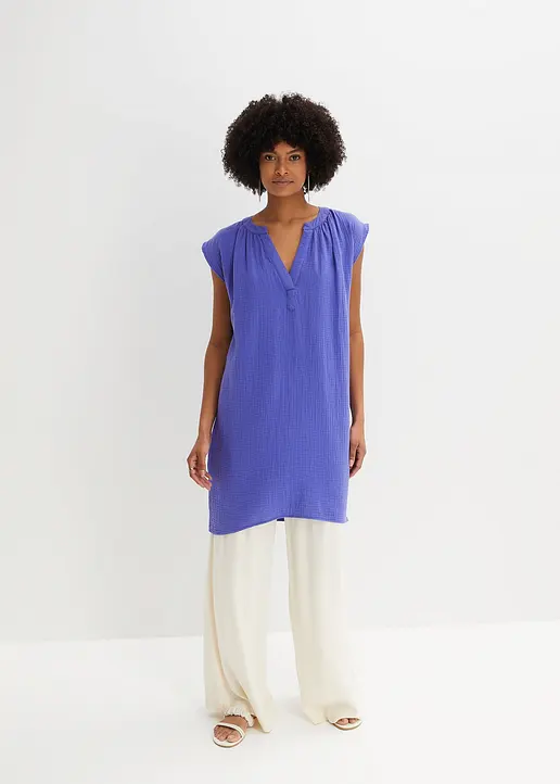 Bonprix Lockeres Musselin-Kleid Mit V-Ausschnitt - Lila - Damen