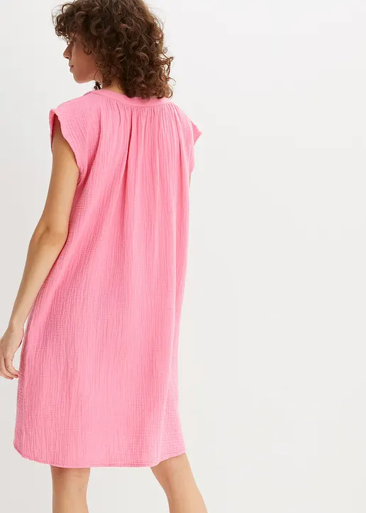 Bonprix Lockeres Musselin-Kleid Mit V-Ausschnitt - Rosa - Damen