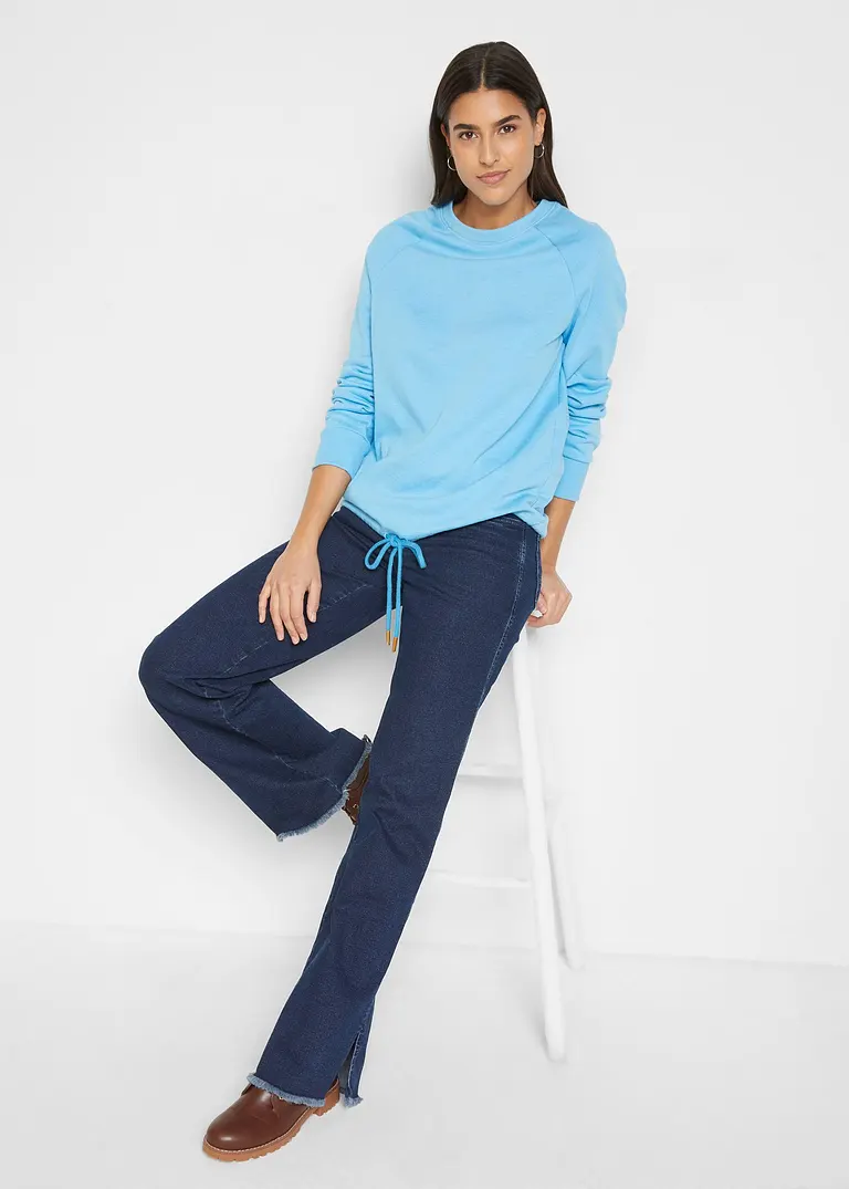 Bonprix Lockeres Sweatshirt Mit Bindegürtel - Blau - Damen