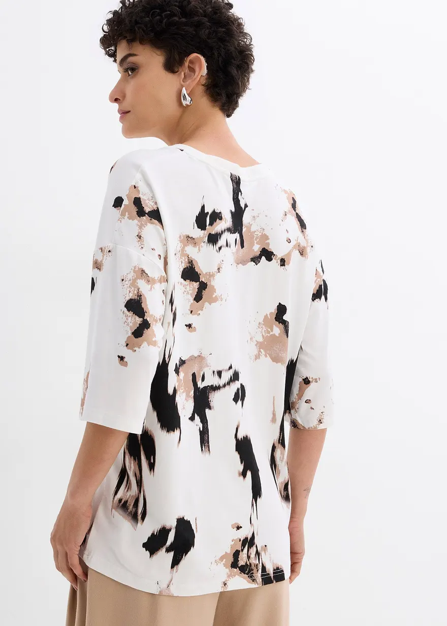 Bonprix Lockeres T-Shirt Aus Feiner Viskose Mit Weitem Ausschnitt Und 3/4-Ärmeln