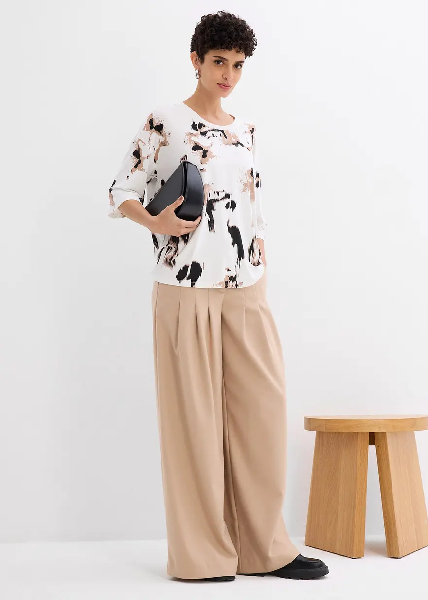 Bonprix Lockeres T-Shirt Aus Feiner Viskose Mit Weitem Ausschnitt Und 3/4-Ärmeln