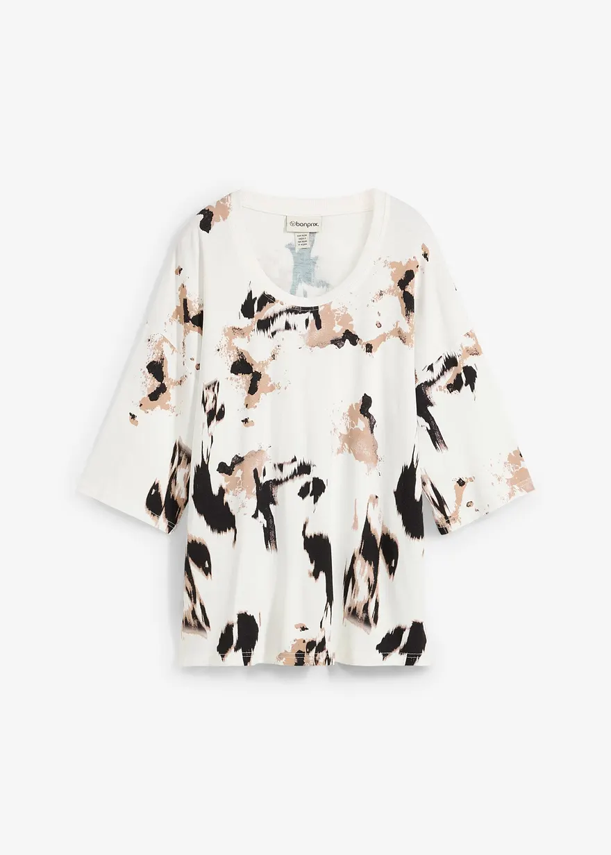 bonprix Lockeres T-Shirt aus feiner Viskose mit weitem Ausschnitt und 3/4-Ärmeln