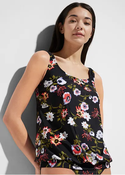 Bonprix Lockeres Tankini Oberteil Mit Modischem Druck - Schwarz