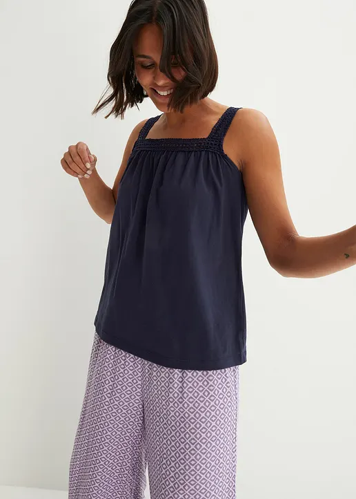 Bonprix Lockeres Top Mit Trägern Aus Spitze - Blau - Damen