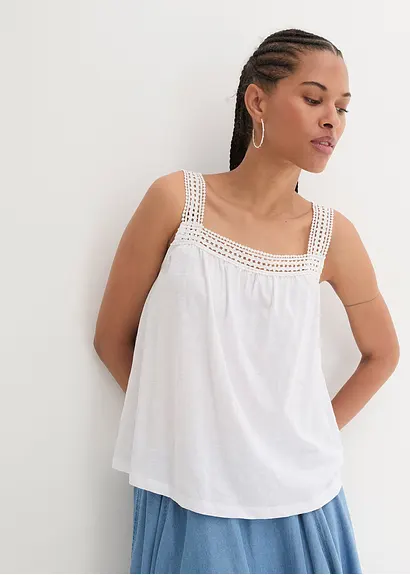 Bonprix Lockeres Top Mit Trägern Aus Spitze - Weiß - Damen