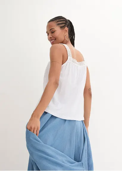 Bonprix Lockeres Top Mit Trägern Aus Spitze - Weiß - Damen